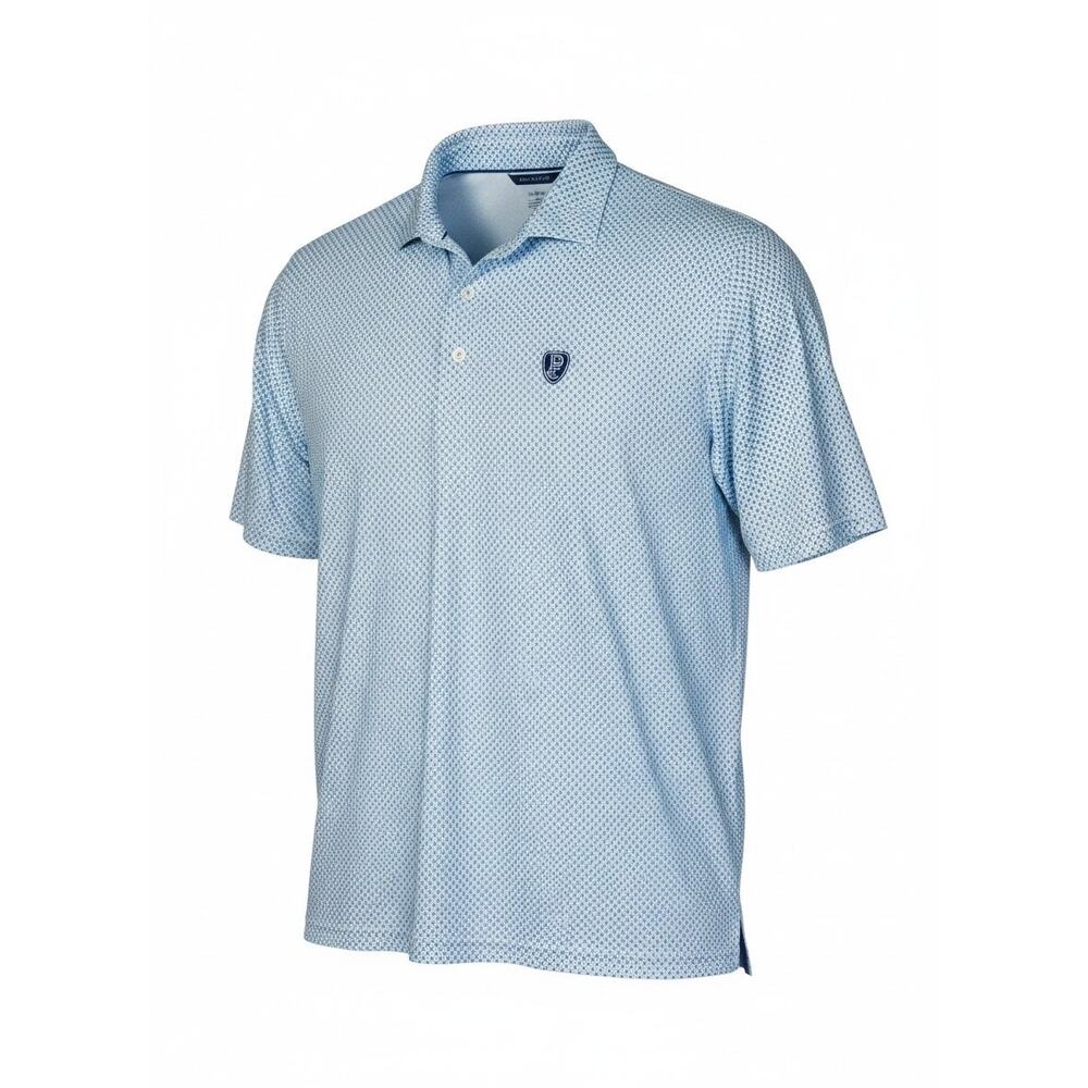 Johnnie-O Mens Performance Golf Polo White Blue Geometric Pinnacle Peak CC Sz XL